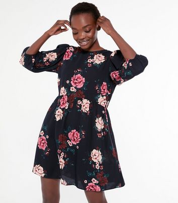 Black Floral Smock Dress | New Look